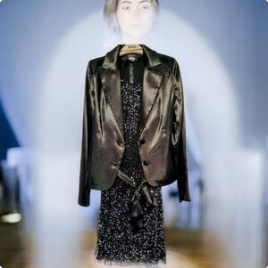 XXS🎄Black Sequin Party Cocktail Dress with Satin Blazer